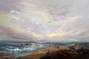風景 Painting - 風の強い日ガワーの抽象的な海の風景